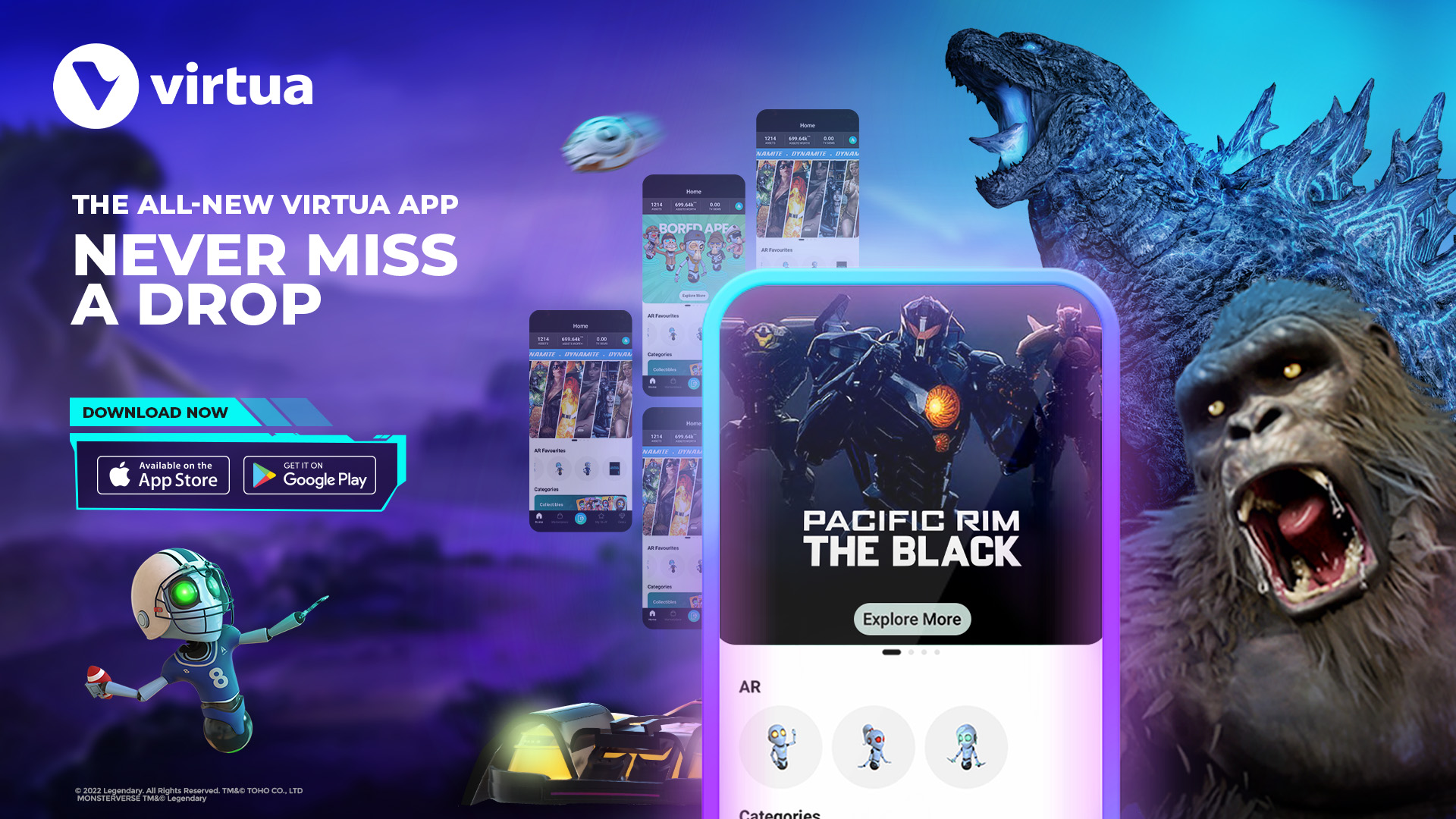 Virtua Metaverse Mobile App NFTs VFLECT Godzilla Kong Smartphone Featured Image 1
